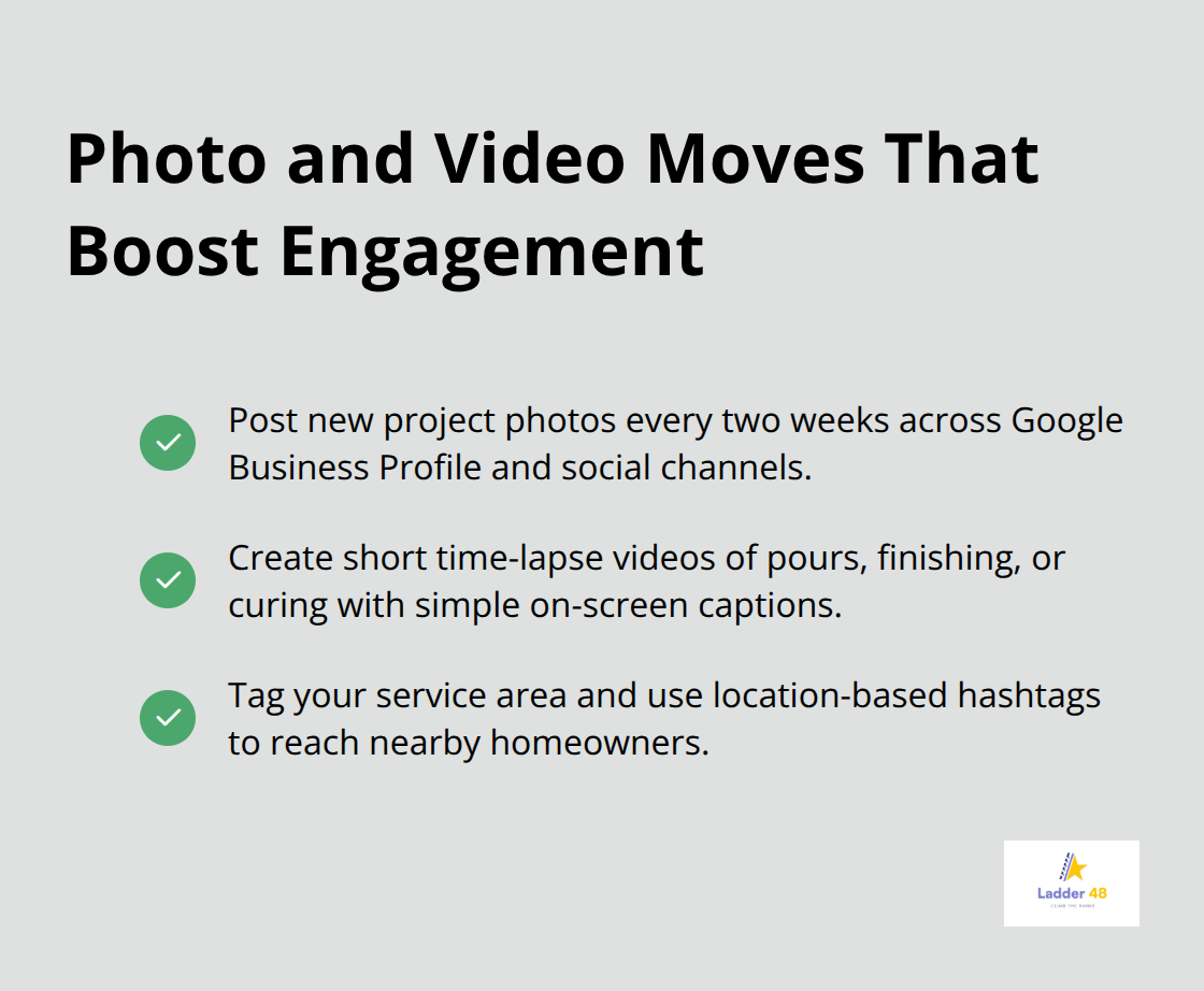 Checklist of photo and video tactics to increase engagement for concrete contractors in the U.S. - concrete contractor marketing ideas