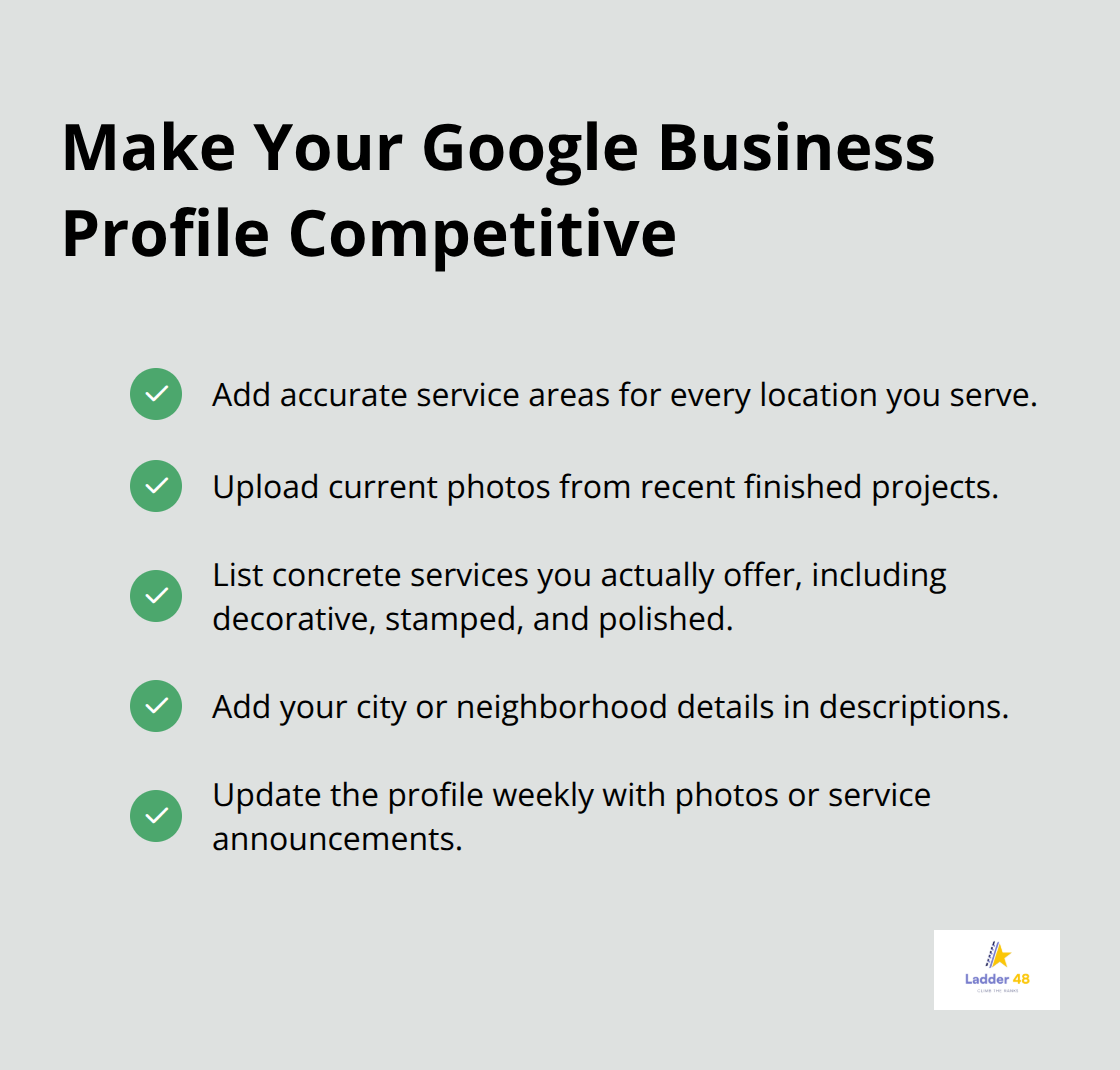 Checklist of actions to optimize a Google Business Profile for local SEO in the U.S. - concrete finishing contractors
