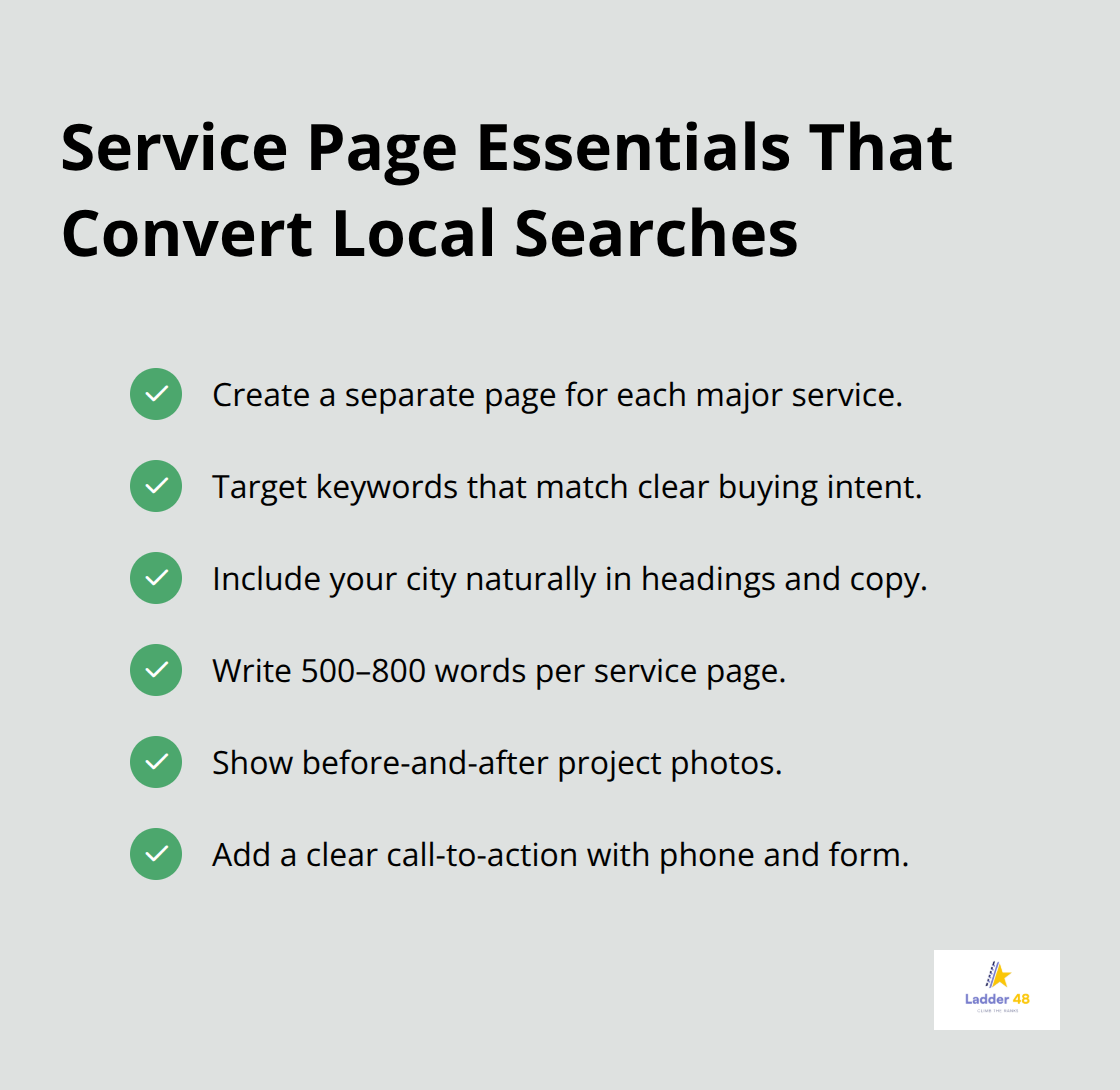 Checklist of must-have elements for contractor service pages to convert U.S. local traffic - contractor seo strategy
