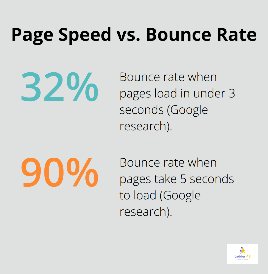 Comparison of bounce rates at 3 seconds and 5 seconds page load times