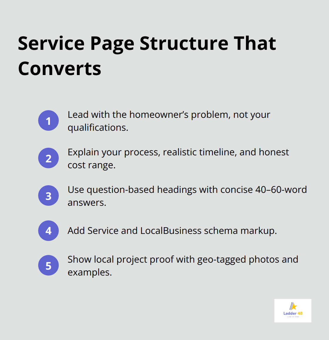 Five-step checklist to structure contractor service pages for conversions