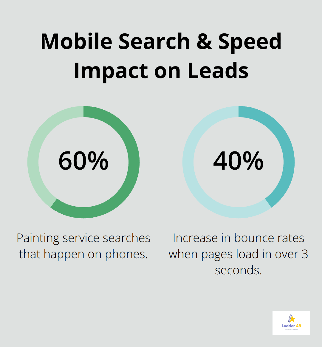 Percentages showing mobile search share and bounce rate impact for painting contractor websites - paint contractor seo