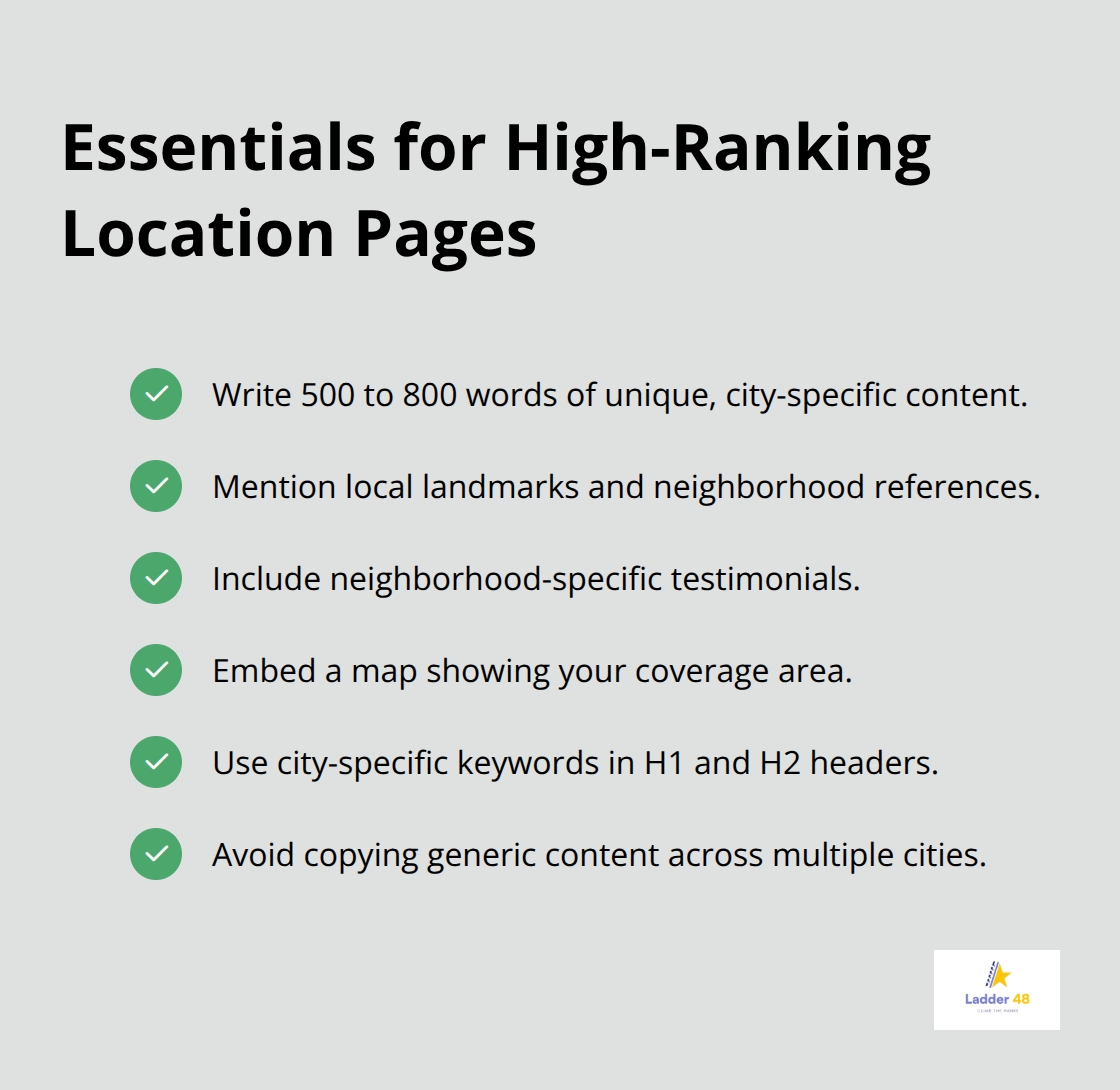 Checklist of must-have elements for plumber city location pages - plumber local seo