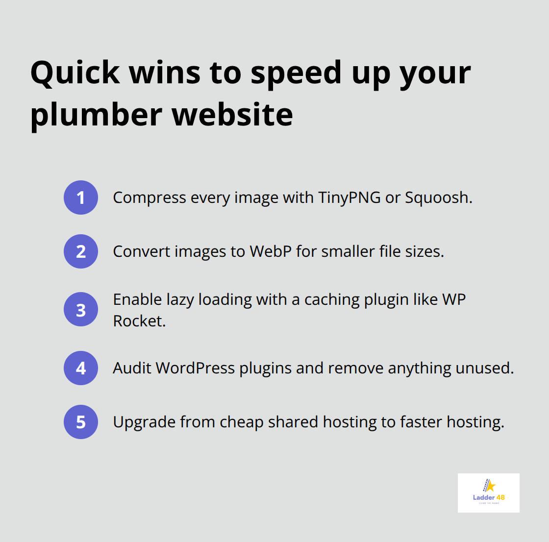 Five fast actions to improve site speed and PageSpeed scores - plumber seo user experience
