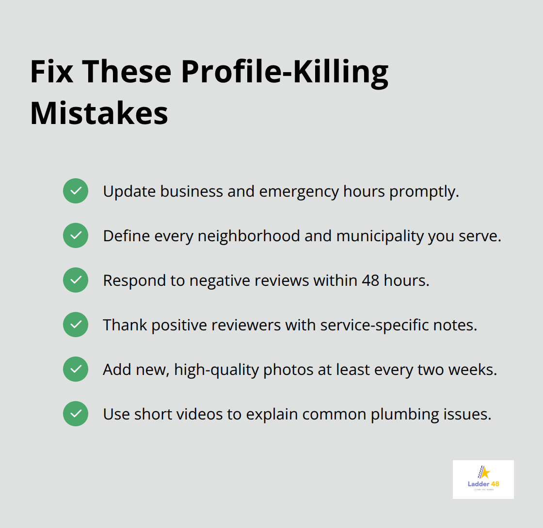 Checklist of quick fixes to improve a plumber’s Google Business Profile performance. - plumbers Google profile