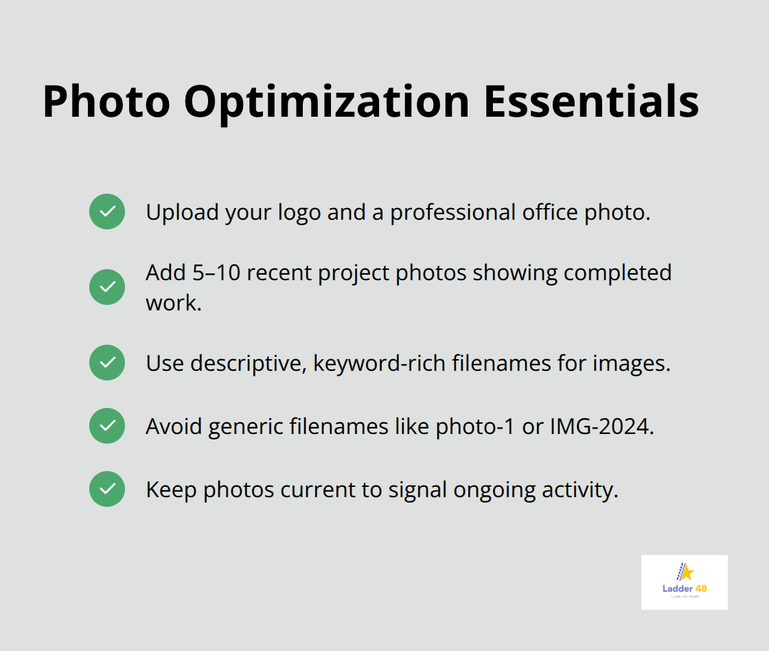 Checklist of key photo optimization steps for roofer Google Profiles