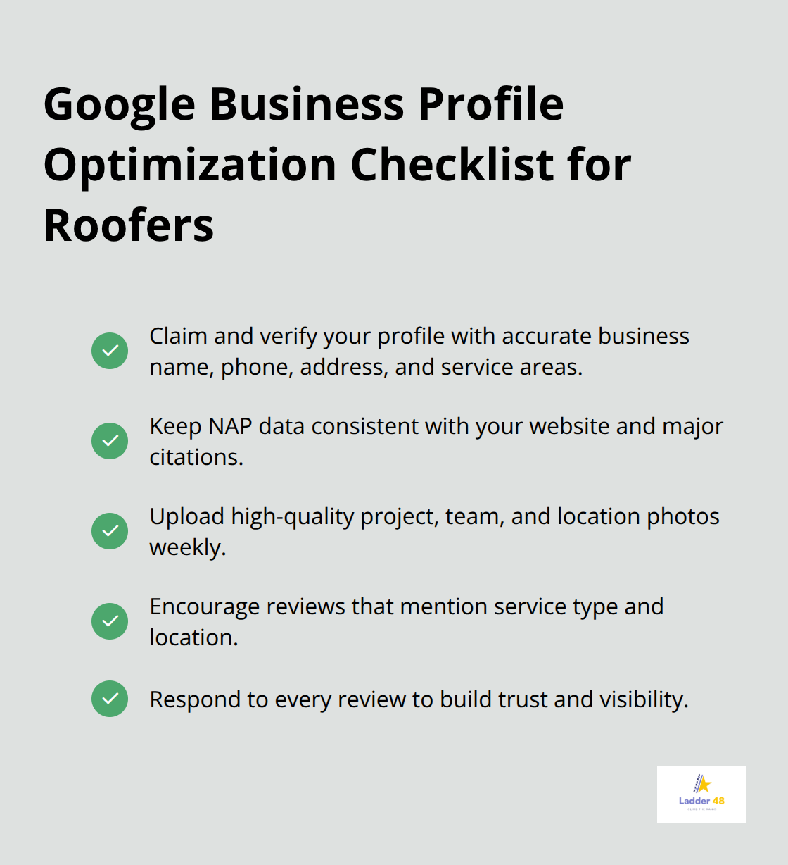 Checklist of key Google Business Profile optimization actions for U.S. roofing companies - roofers seo optimization