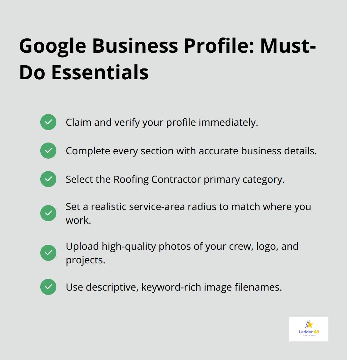 Checklist of essential steps to optimize a roofing contractor's Google Business Profile for local SEO in the United States. - roofing contractor seo tips